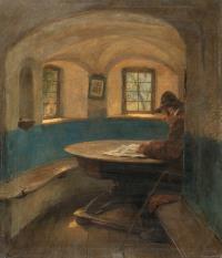 Lesender Mann in einer Turmstube