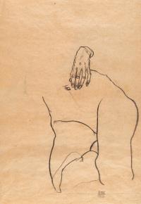Front: Seated lady in profile facing left, in a blue dress – On the reverse: Female half-nude (hand, abdomen and thigh)