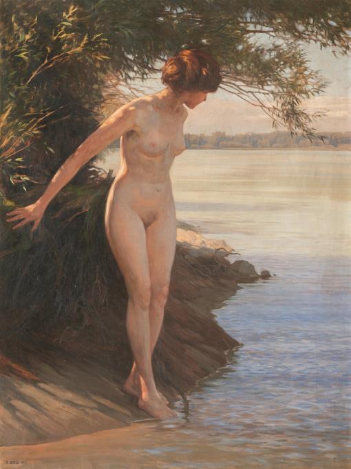 „An der Donau“ (Weiblicher Akt in der Abendstimmung)