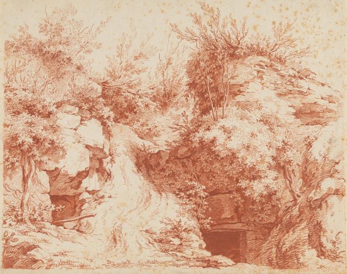 Landschaft mit Anhöhe und Stollenzugängen