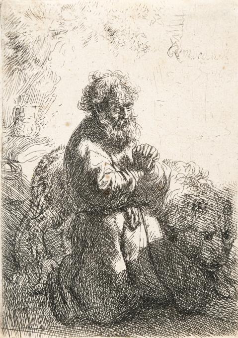 Der Heilige Hieronymus im Gebet, niederblickend