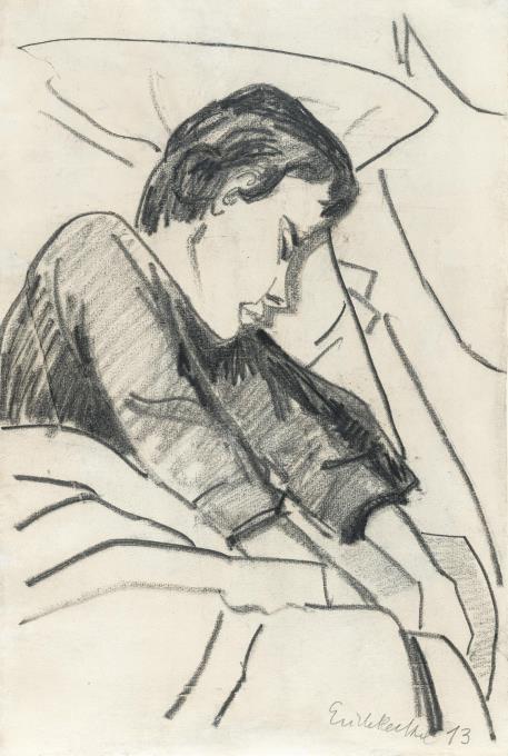 Recto: Schlafendes Mädchen – Verso: Blumen