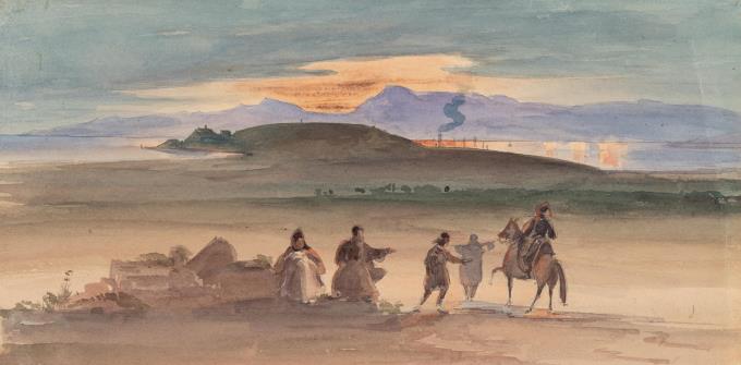 Weite griechische Landschaft bei Sonnenuntergang