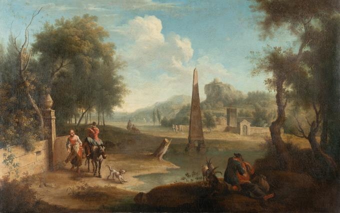 Arkadische Landschaft mit Obelisk