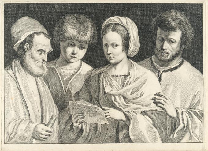 The Concerto: Four Singers with Sheet Music (from: Variarum imaginum a celeberrimis artificibus pictarum Caelaturae)