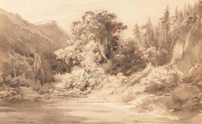 Flusslandschaft mit Uferböschung