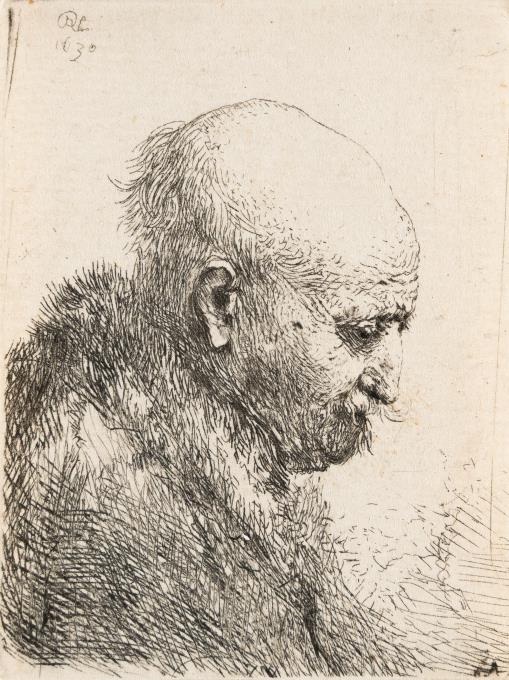 Kahlköpfiger Mann, im Profil rechts, kleine Platte (der Vater des Künstlers?)