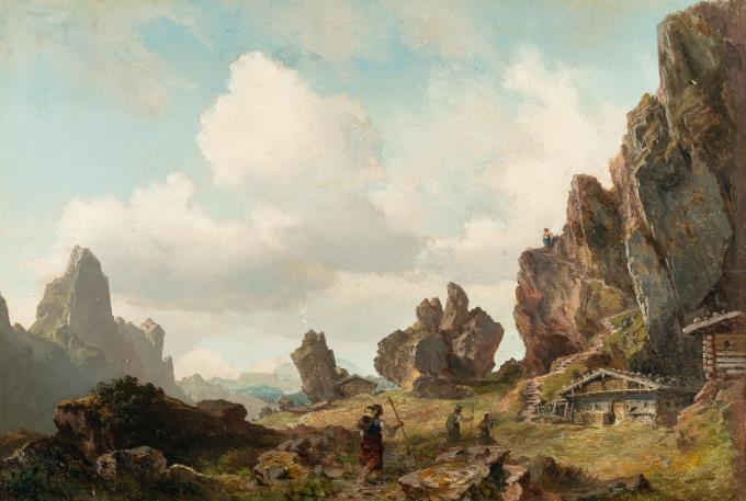 Gebirgslandschaft mit Wanderern