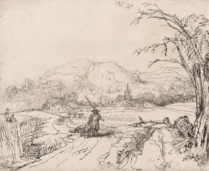 Die Landschaft mit dem Jäger und Hunden