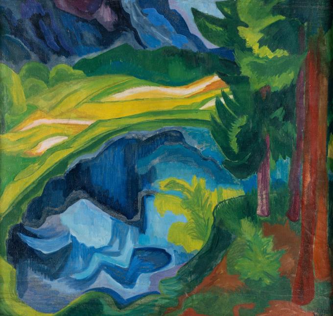 Front: Landscape with Lake – On the reverse: Blossoming (Cubist)
