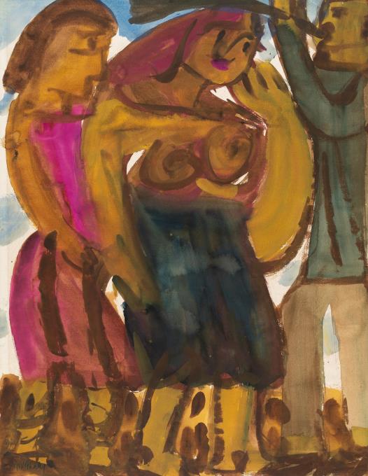 Figürliche Szene mit Bläser