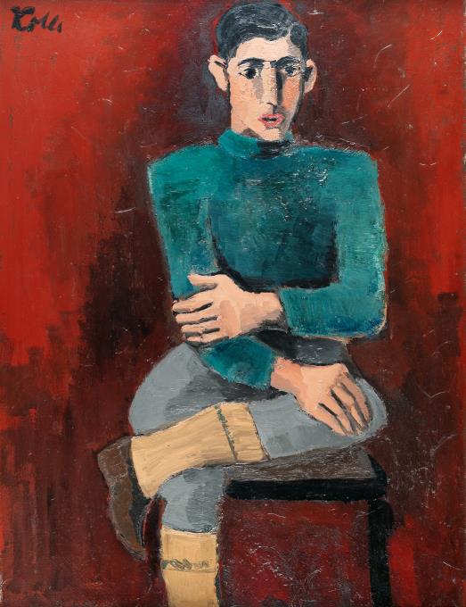 Young man seated in riding breeches