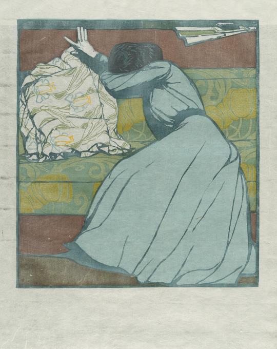 Der Polster. (Martha Kurzweil auf dem Divan sitzend).