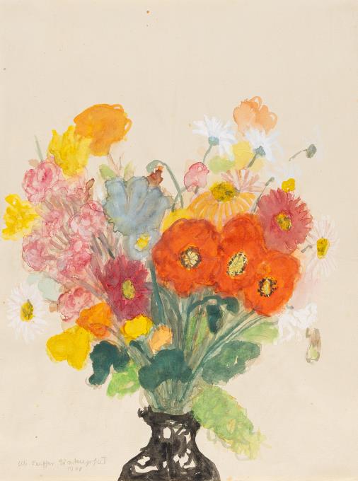 Mohn in schwarzer Vase