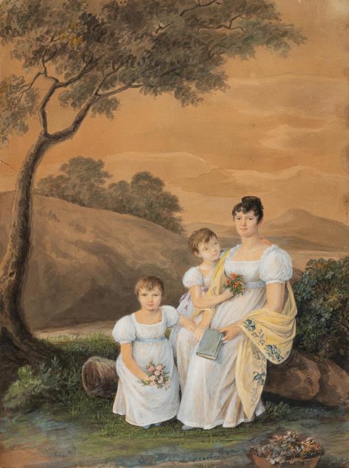 Die Gemahlin von Friedrich Ludwig von Sckell mit ihren Töchtern