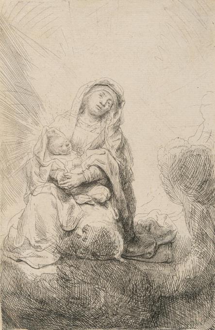 Maria mit dem Christkinde in den Wolken