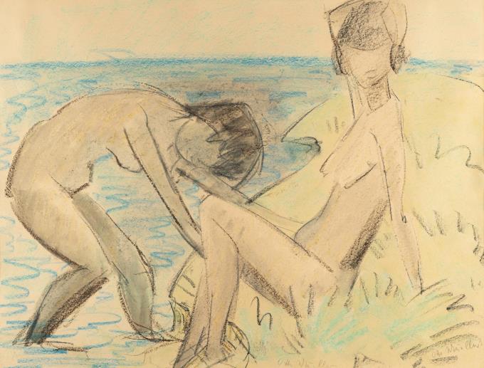 Two female nudes in dunes