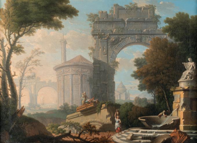 Ruinenlandschaft mit dem Titusbogen und dem Petersdom