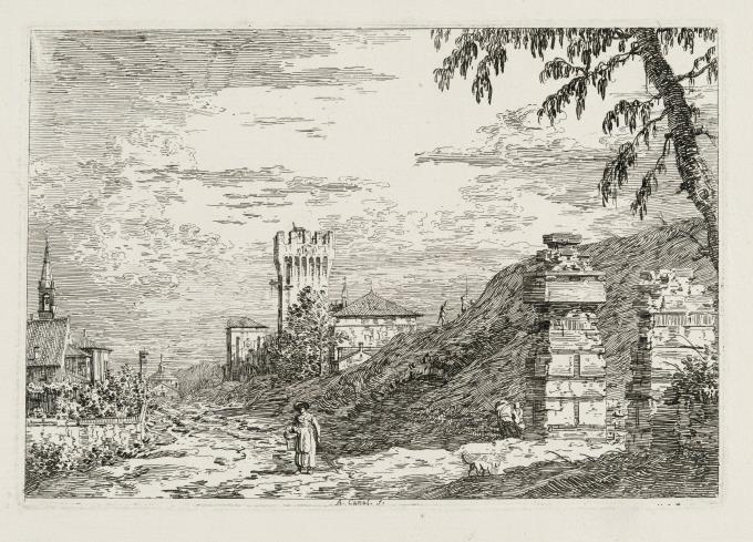 Paesaggio con Torre e Pilastri in Rovina