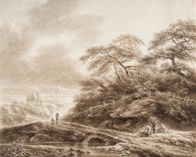 Landschaft mit Bauern auf einem Weg