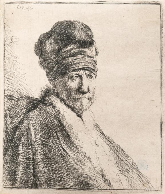Halbfigur eines Mannes mit hoher Mütze (Rembrandts Vater?)