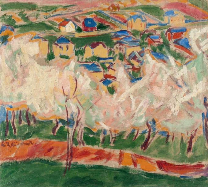 Recto: Landschaft mit weißblühenden Bäumen – Verso: Akrobatische Tänzerin