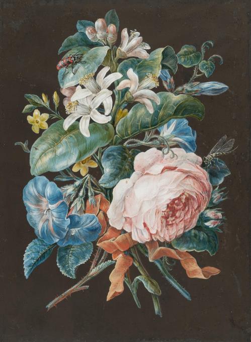Blumengebinde aus Rose, Prunkwinden und Lilie