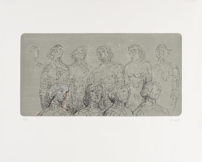 Female figures with grey background