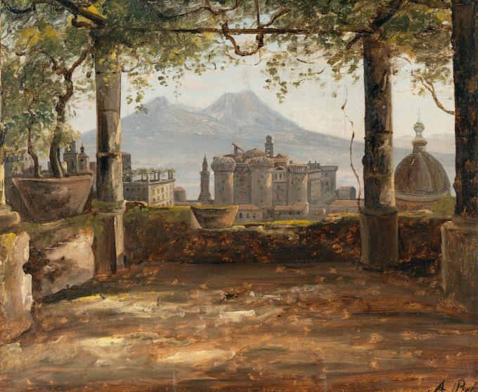 Pergola mit Blick auf das Castel Nuovo und den Vesuv