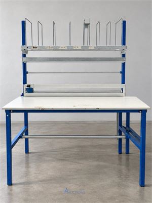Industriële inpaktafel RAJAPACK met opbouw, dozenverdeler en snijrail – kavel bij VH Auctions