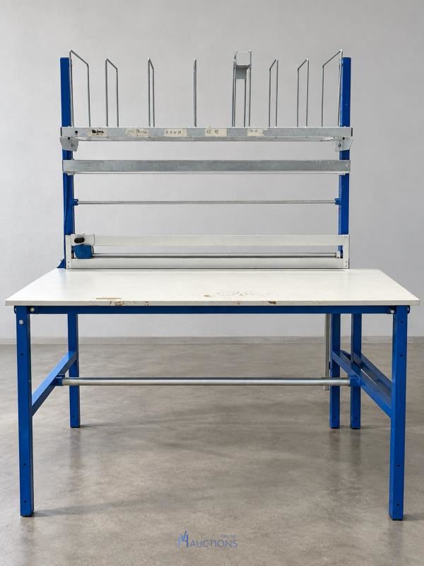 Industriële inpaktafel RAJAPACK met opbouw, dozenverdeler en snijrail – kavel bij VH Auctions