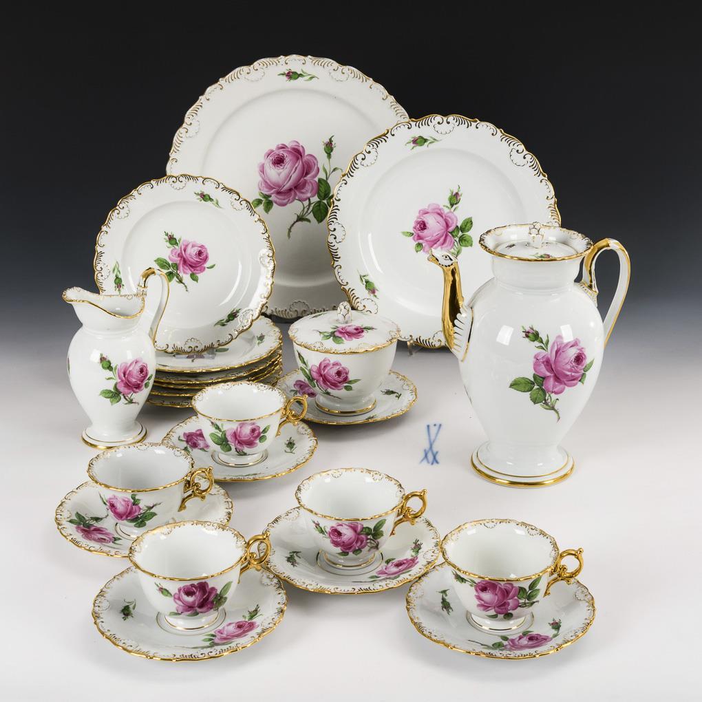 Weimer porcelain set of five cabinet demi cups and saucers.