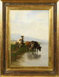 Farmer's wife with cattle