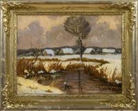 Haag, Robert: Winterlandschaft mit Dorf am Waldrand