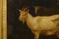 Stallszene mit Ziegen und Kuh