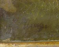 Undeutlich signiert: Pferdegespann vor Bauernkate