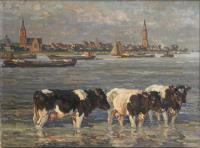 Lüdecke-Cleve: Kühe vor Emmerich/Rhein