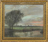 Rousseau, G.: Flusslandschaft bei Sonnenuntergang