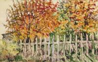 Boim, Salomon: Gartenzaun mit Herbstbäumen