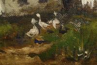 Undeutlich signiert: Bauernhäuser im Sonnenschein