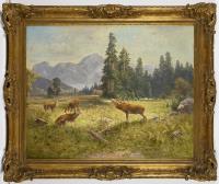 Skell, Ludwig: Hirschbrunst vor Alpenkulisse