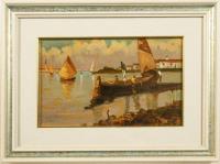 Undeutlich signiert: Fischer vor Venedig