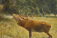 Skell, Ludwig: Hirschbrunst vor Alpenkulisse