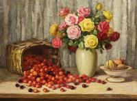 Drechsel, E.: Stillleben mit Rosen und Kirschen