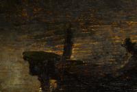 Flusslandschaft mit Burgen bei Mondschein