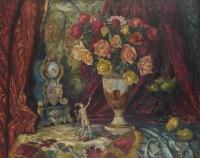 Großes Stillleben im prunkvollen Goldstuckrahmen