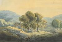 Stimmungsvolles Landschaftsaquarell