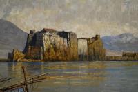 Carelli: Fischerboote vor Schloss und Vesuv