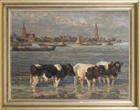 Lüdecke-Cleve: Kühe vor Emmerich/Rhein