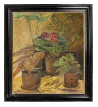 Stilleben mit verschiedenen Blumenstöcken